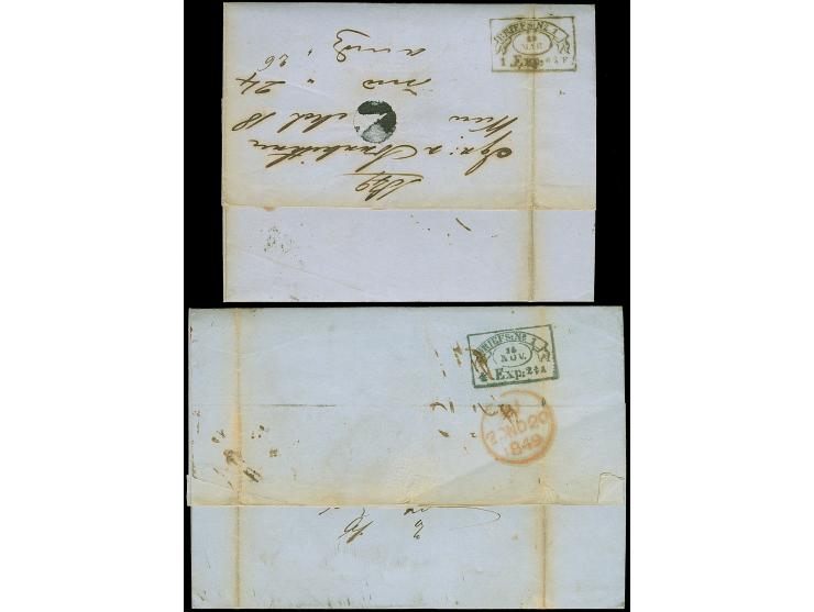 1848, Wien L2 vorderseitig vorderseitig auf zwei Briefen, rückseitig Fahnenstempel Briefs. No.1 / 1. Exp. 6 ¾ F in schwarz un