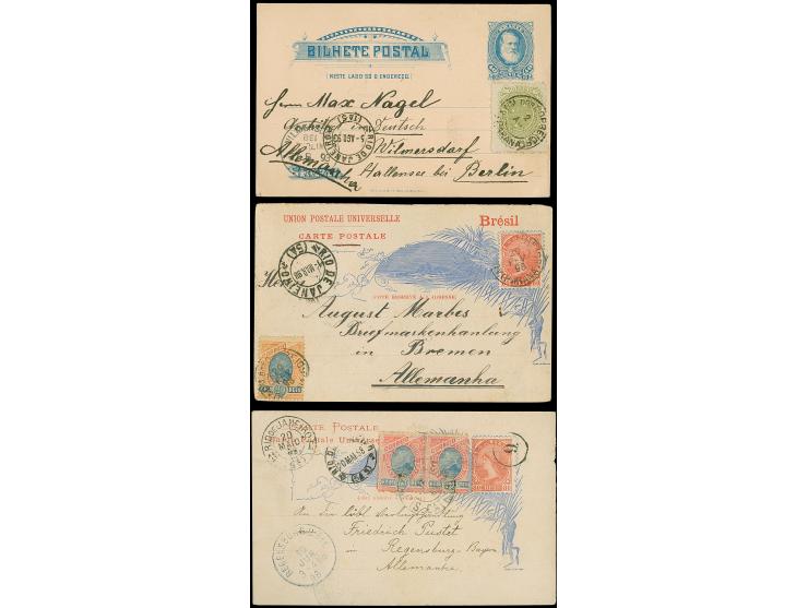 1893/98, 3 postal stationery cards with additional frankings to Germany, fine trio
