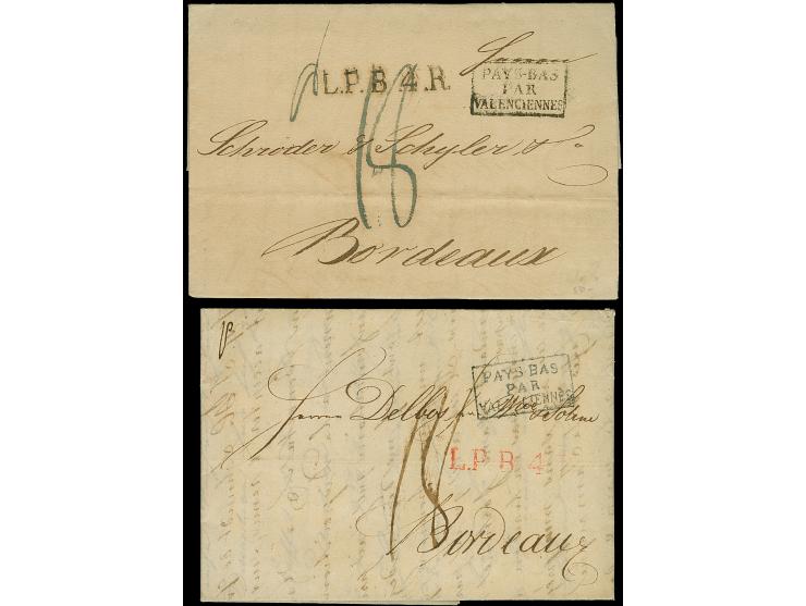 1819/23, Zwei Briefe, dabei Hamburg 1823 Brief mit Devisenvordruck innen ohne Aufgabestempel nach Bordeaux, jedoch mit L1 "L.