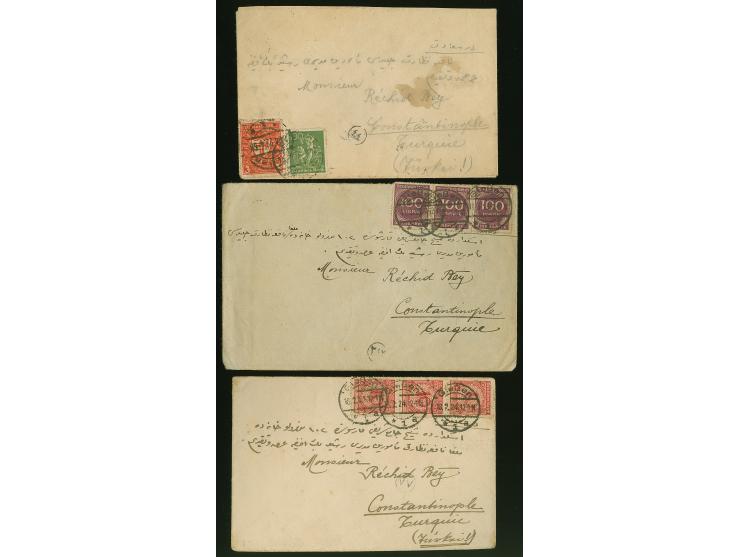 1922/23, Zwei Briefe aus Gießen, beide in die Türkei, 24.4.22 mit 4 Mark frankiert, 11.5.23 mit 3 Mark frankiert. Beide zunäc