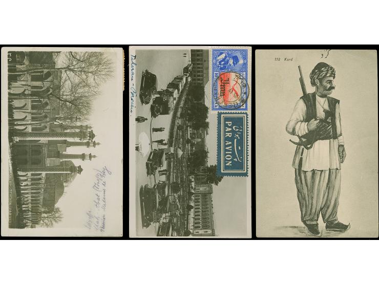 1909/38, Three postcards all postally used including Kurdish man with rifle, Mosque Sefah SalarTeheran and Cars in Teheran 19