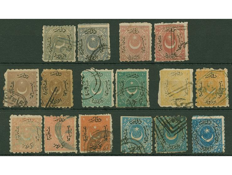 1869/72, Duloz 25 pia. brick-red two shades, 5 pia grey two shades and set of rough perf issue 12 stamps in shades with very 