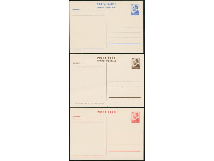 1964, Atatürk postal stationery cards complete set including 30 krs. red, 45 krs. brown and 60 krs. ultramarine, unused, very