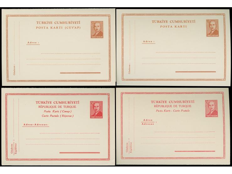 1949, President Inönü, complete set of four mint postal stationery cards including two answering cards, very fine and scarce 