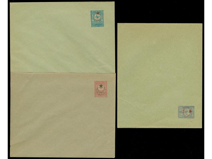 1916, Five Star &amp; 1331 red overprint on three postal stationery envelopes, 20 pa. and 1 pia., fine trio, (Isfila cat. val