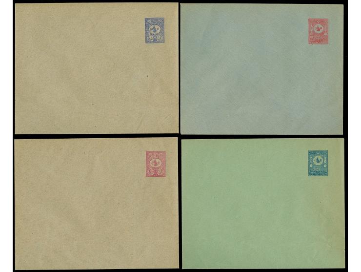 1901, Four postal stationery envelopes, 20 pa. and 1 pia., unused, tiny crease, otherwise fine (isfila cat. value 200€) (Isfi