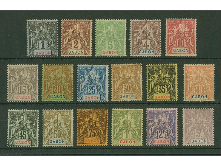 1904/07, Complete set of 17 stamps up to 5 fr. violet and grey, unused, very fine
