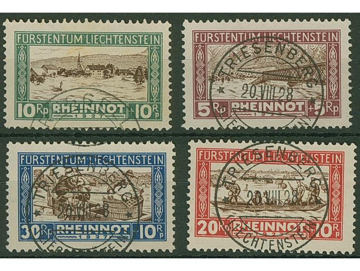 1928, Rheinnot kompletter Satz von vier Werten und sehr sauber gestempelt in guter Zähnung.
