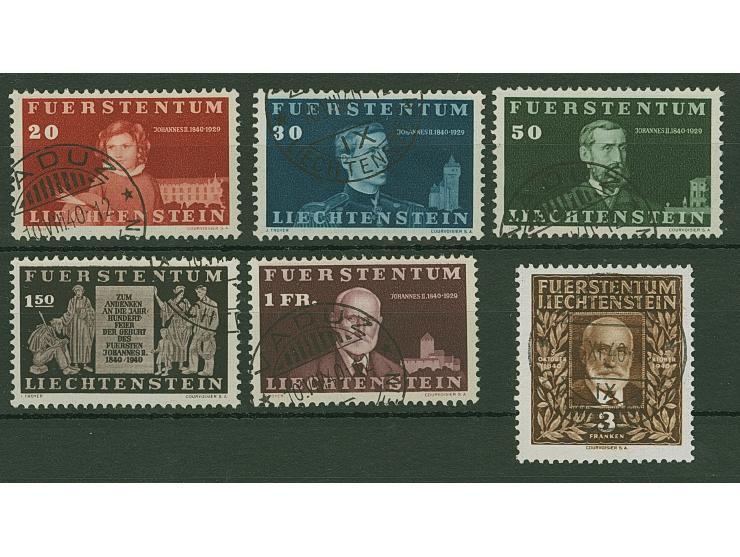 1940, Fürst Johann II 20 Rp bis 3 Fr schwarzorangebraun, kompletter Satz von sechs Werten, gez. 11¾, sauber gestempelt, tadel