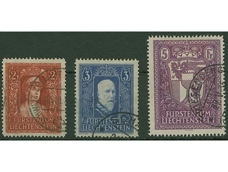 1933, Fürstin Elsa, Fürst Franz I und Landeswappen, kompletter Satz von drei Werten, gez. 12½, je sauber gestempelt, tadellos