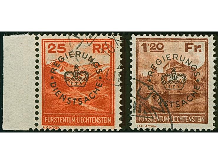 1933, Regierungs / Dienstsache Aufdruckausgabe beide Werte sauber gestempelt. 1,20 Fr Fotoattest Reinhardt (1988).
