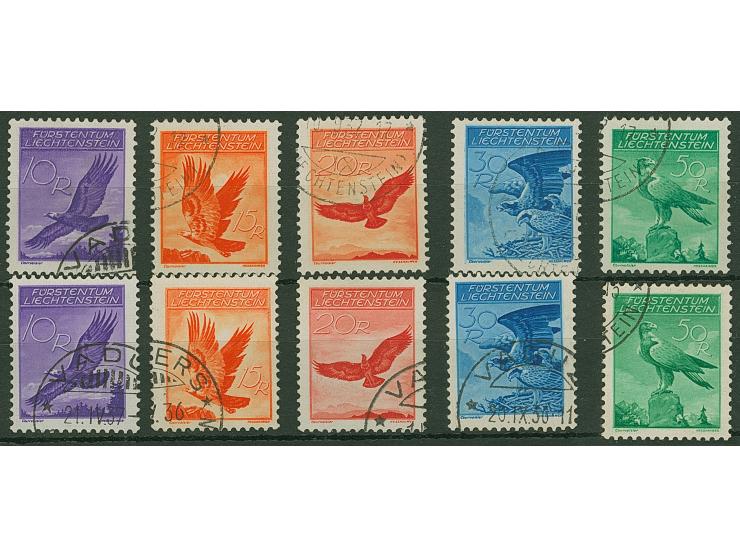 1934, Flugpost zwei kompl. Sätze gestempelt, normales und geriffeltes Papier, ein Satz mit Fotoattest Reinhardt (1990)
