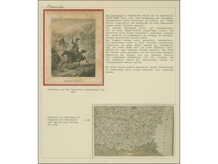1846, old steel engraving from the German postal almanac ‘Turkish Letter Post’ and map postcard Bulgaria &amp; Eastern Roumel