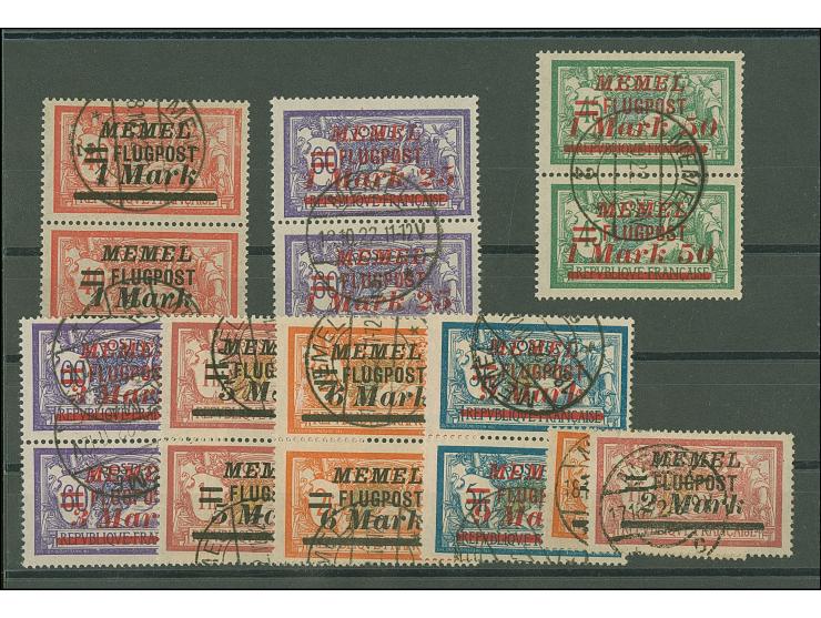 1922, Flugpost 1 M. - 9 M. (Satz bis auf 40 Pf. kpl.) je mit Abstand 1,5mm, bis auf 2 alle in Paaren mit Normalmarken, sauber