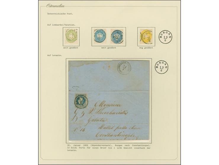 1869, Folded letter from Burgas to Constantinople bearing 10 sld. blue tied by very fine single circle ‘BURGAS 30/1’ datestam