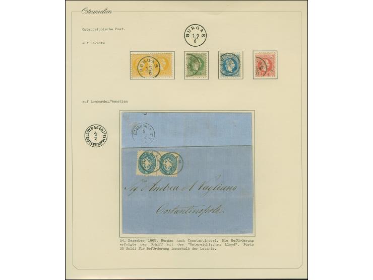 1865, Folded letter from Burgas to Constantinople bearing Lomb.-Ven. pair 10 sld. blue tied by very fine single circle ‘BURGA