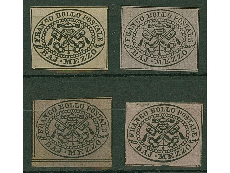 1852, Four stamps ½ b. showing shades of grey, reddish violet and rose, all well-margined, unused, one stamp no gum, fresh co
