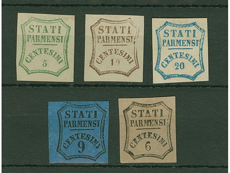 1859, Prov. Government three stamps 5 c. yellowish-green, 10 c. brown and 20 c. blue, all unused no gum, additional two newsp