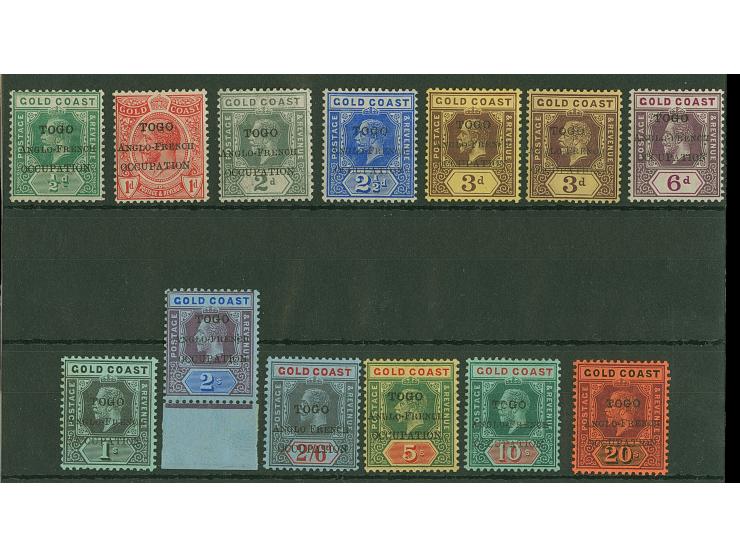 1915, Gold Coast KGV definitives set to 20s. with black opt. ´TOGO / ANGLO-FRENCH / OCCUPATION´, unused, very fine (SG. £ 325