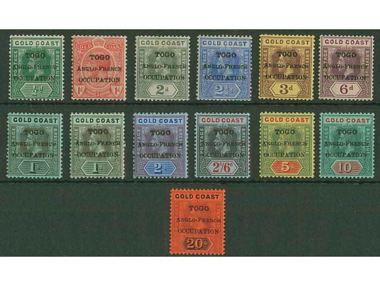 1916, Gold Coast KGV definitives set to 20s. with black opt. ´TOGO / ANGLO-FRENCH / OCCUPATION´ thick letters, unused, very f