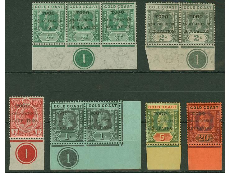1915, Gold Coast KGV definitives ten bottom margin values up to 20s. with black opt. ´TOGO / ANGLO-FRENCH / OCCUPATION´, unus