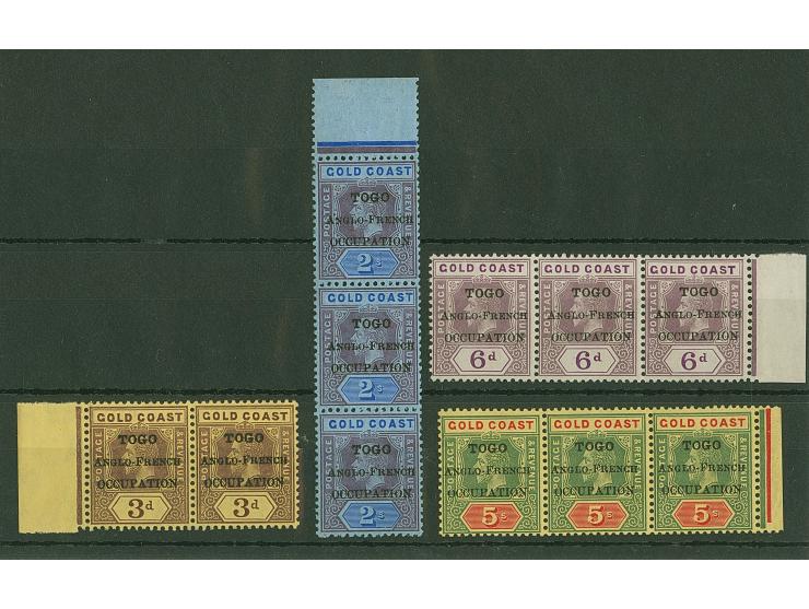 1916, Gold Coast KGV multiples up to 5 s. with black opt. ´TOGO / ANGLO-FRENCH / OCCUPATION´ thick letters, all mint never hi