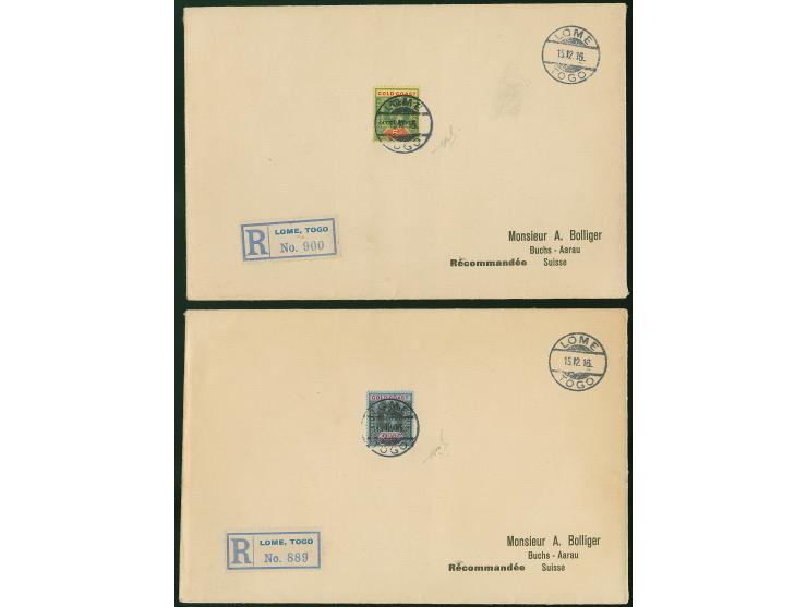 1916, Gold Coast KGV 2/6 sh. and 5 sh. green/red on yellow, each overprint thick letters ´TOGO / ANGLO-FRENCH / OCCUPATION´, 
