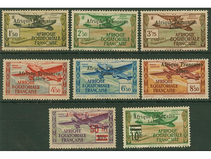 1940/41, airmail stamps optd. ´Afrique Francaise Libre´ and two with surcharge of new value, 10 fr. on 2.50 fr. and 50 fr. on