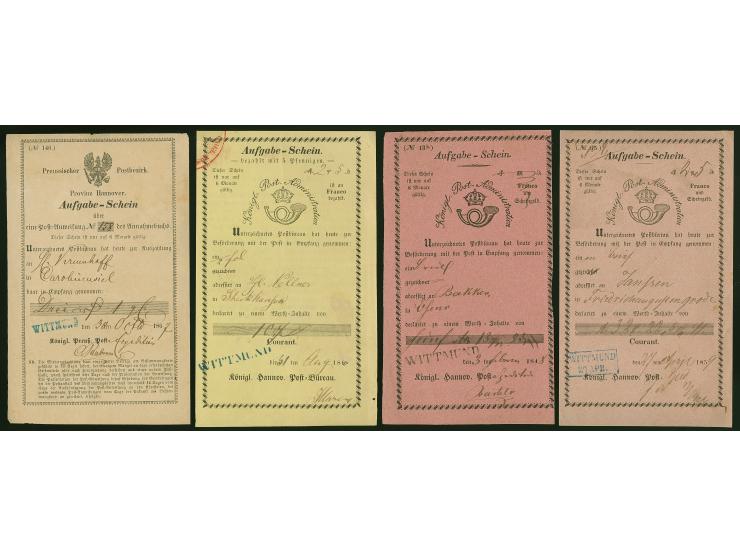 1848/68, Wittmund, 13 Postscheine, dabei 2 preussische, alles versch. Farben bzw. Stempeltypen