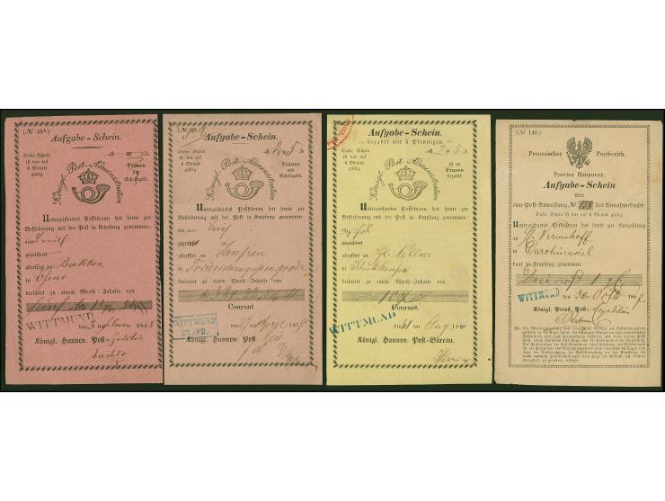 1848/68, Wittmund, 13 Postscheine, dabei 2 preussische, alles versch. Farben bzw. Stempeltypen