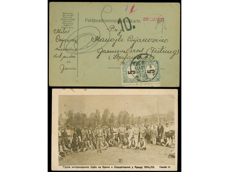 1914, PPC of Prisoners in teh ARAD Fortress and fieldpost card to the military prison Arad with pair 5 f. postage due tied by