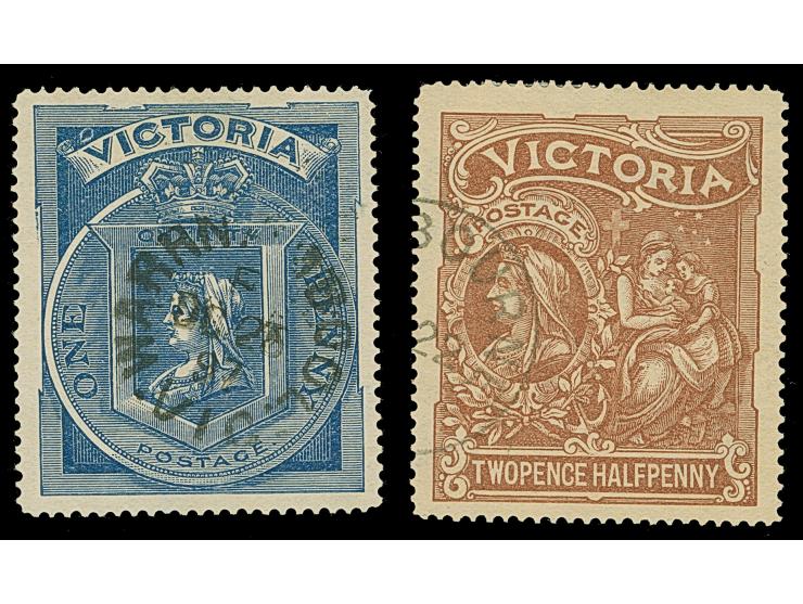 1897, Charity Fund complete, both good perfs and clear cancelled, fine pair.
