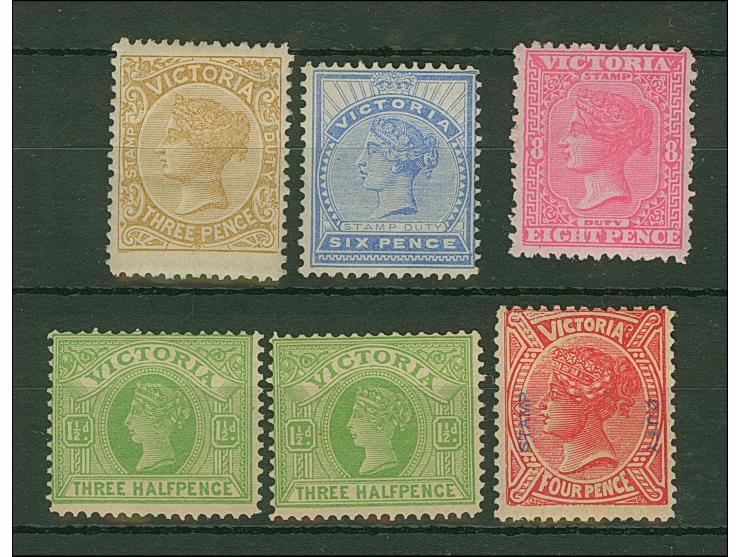 1885/96, Six unused stamps including Naish 3 d. yellowish-brown and 8 d. pink, mostly fine.
