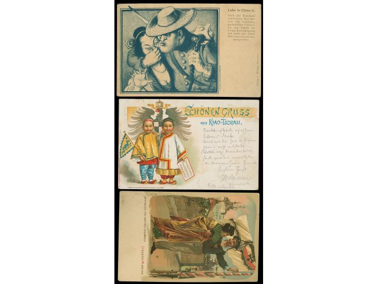 1898/1900, Drei Ansichtskarten mit interessanten Motiven, Marine, S.M.S. Karl der Grosse und Fahne, ‘Gruss aus Kiautschou" Ki