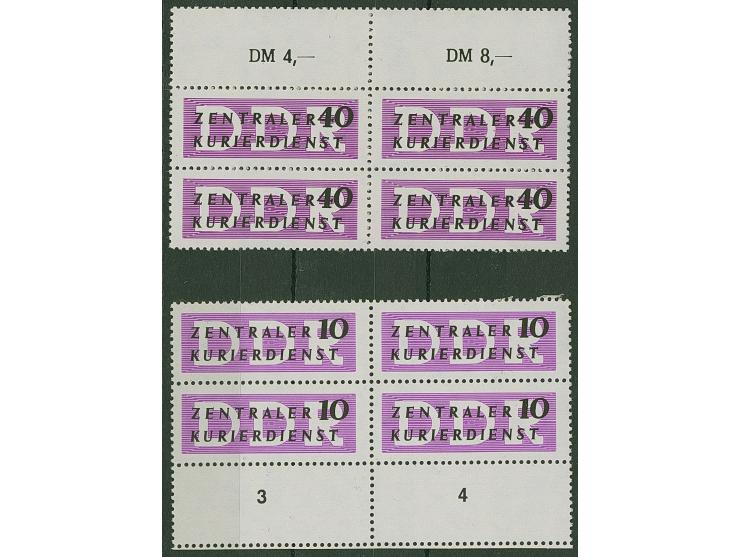 1956/57, 40 Pfg. sowie unverausgabte 10 Pfg., je im Viererblock mit allseits gezähntem Bogenrand in Markengröße, postfrisch