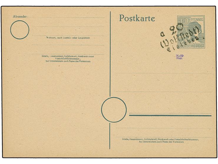 “20/(Volkstedt) Eisleben a” (Arge 20/161) auf Karte Arbeiter 12 Pfg., ungebraucht und tadellos, sign. Hall Flä. und Dr. Modry