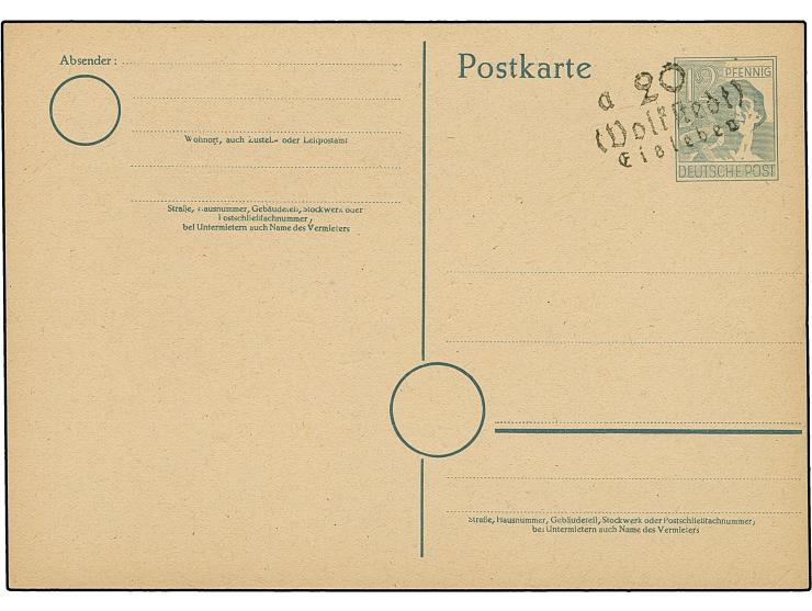 “20/(Volkstedt) Eisleben a” (Arge 20/161) auf Karte Arbeiter 12 Pfg., ungebraucht und tadellos, sign. Böheim BPP