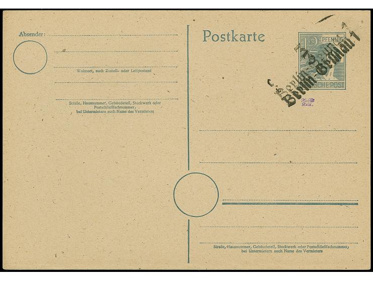 “3/Berlin-Grünau 1 c” (Arge 3/35c), doppelt auf Karte Arbeiter 12 Pfg., ungebraucht und einwandfrei; eine seltene Abart, sign