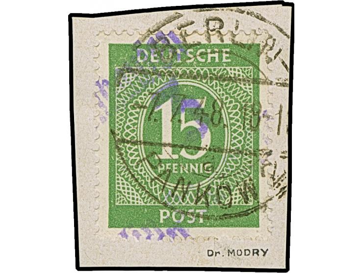 “3/Berlin-Hohenschönhausen” (Arge 3/36) auf Ziffern 15 Pfg., auf Briefstück, einwandfrei, u.a. sign. Böheim BPP