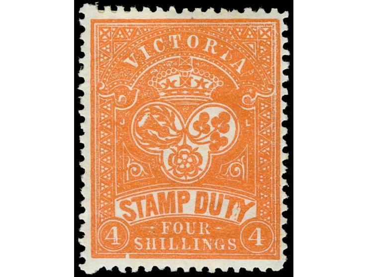 1884-96, 4 s. red-orange, wmk. V over Crown, perf. 12½, unused large part og, very well centered, deep colour and fine. SG £ 