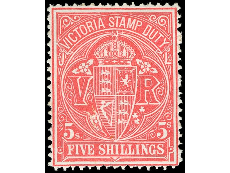 1884-96, 5 s. rosine, wmk. V over Crown, perf. 12½, unused large part og, well centered, fresh and fine, signed. SG £ 180
