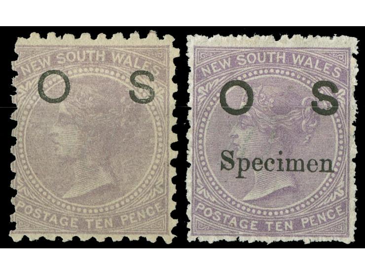 1879, 10 d. lilac, overprinted "OS" in black, wmk. “10”, perf. 10, unused no gum, otherwise fine, additional stamp with deep 