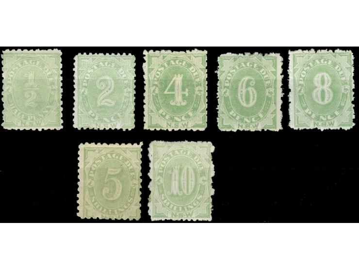 1891-97, Set of seven stamps ½ d. to 10 s. green, all perf 10, unused, 5 s. tiny toned, otherwise fine
