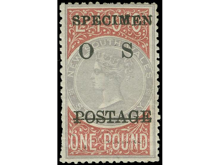 1887, Stamp Duty 10 s. lilac &amp; claret, wmk. NSW reading up, perf. 12, an unused example centred to left, overprinted POST