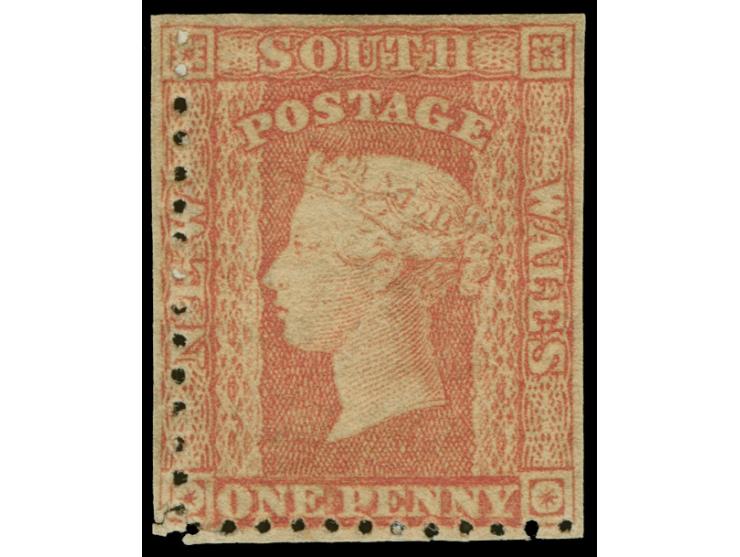1860-72, 1 d. dull red, watermark “1”, perf. 13 misplaced and cut, deep fresh colour, unused full brownish og., fine SG £ 170