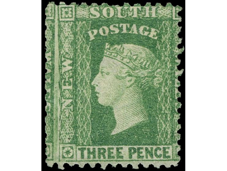 1860-63, 3 d. yellow-green, watermark “3”, perf. 13, cut perfs at left, deep fresh colour, unused no gum, otherwise fine SG £