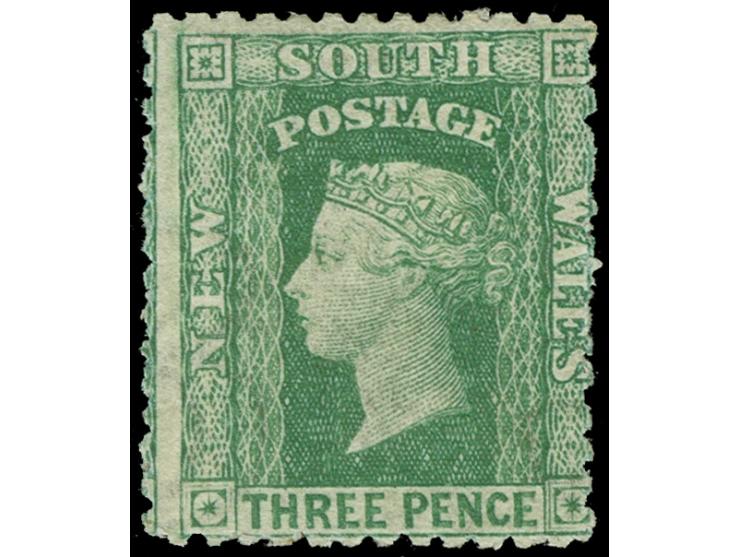 1860/63, 3 d. dull green, watermark “3”, perf. 13, fresh colour, unused, fine SG £ 120

