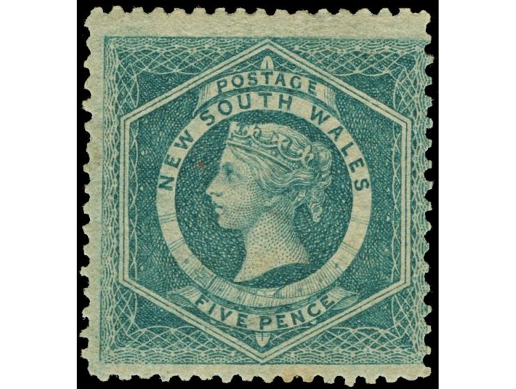 1860-72, 5 d. blueish-green, watermark “5”, perf. 13, fresh colour, unused regummed, otherwise fine SG £ 150
