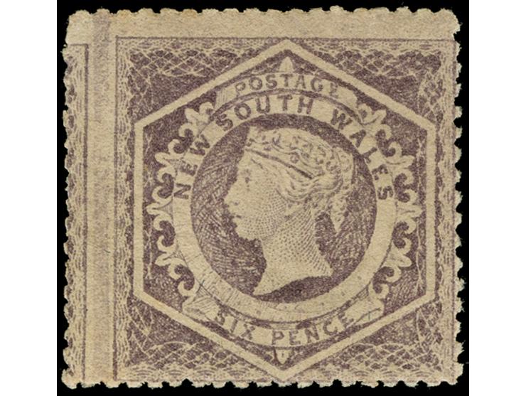1860-72, 6 d. mauve, watermark “6”, rough perf. 13, fresh colour, unused brownish original gum, otherwise fine SG £ 250
