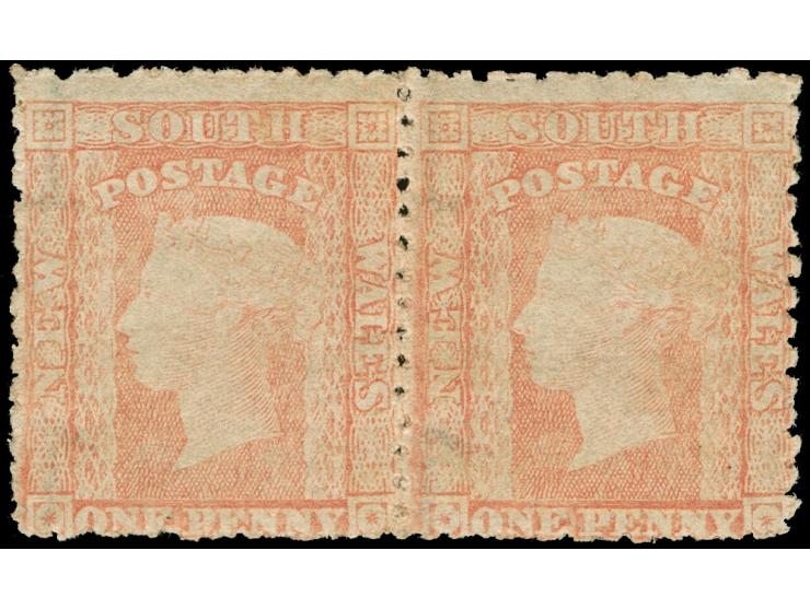 1861-88, 1 d. pale red, watermark "1", rough perf. 13, horizontal pair, unused brownish gum, fine SG £ 260+
